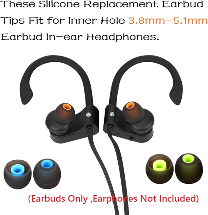 Earbud Silicone Ear Tips Replacement Earbuds Gels for Popular In-Ear Headphones Other Inner Hole 3.8mm - 5.1mm 9 Pairs S/M/L