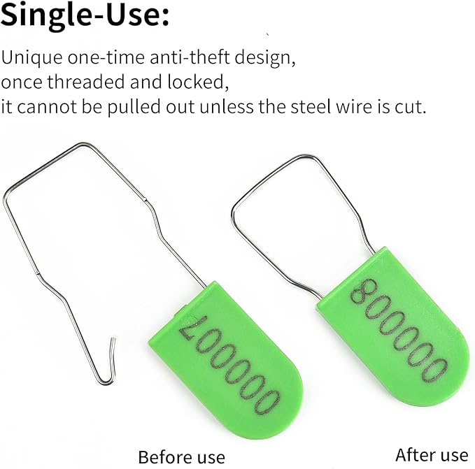 1000PCS Plastic Padlock Security Seals Metal Wire Padlocks Electric Meter Lockout Tags Self-Locking Numbered Anti Tamper Seal Tags Green