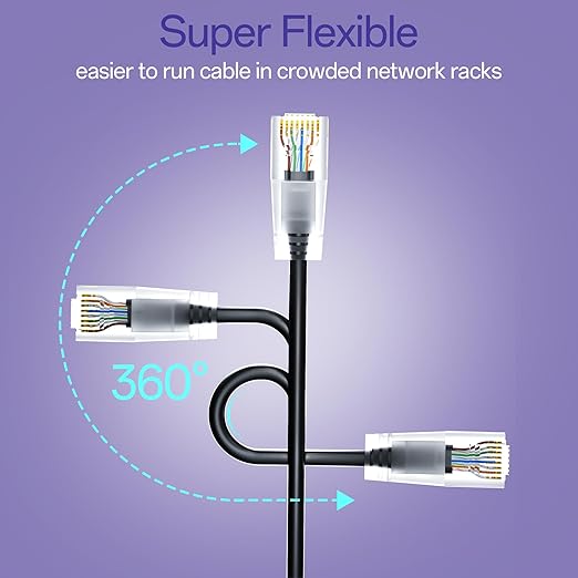 Cat6a Patch Cables 10ft (10 Pack) Slim, Cat6 Ethernet Patch Cable Pure Copper, Flexible Cat 6 Patch Cable 550MHZ 10G, Space-Saving Cat 6A Network Cables for Patch Panel, Black
