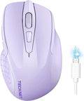 TECKNET Wireless Mouse (BT5.0/3.0 & 2.4G) Rechargeable 4800 DPI Silent USB A & Bluetooth Mouse 6 Buttons, Wide Compatibility - Lavender
