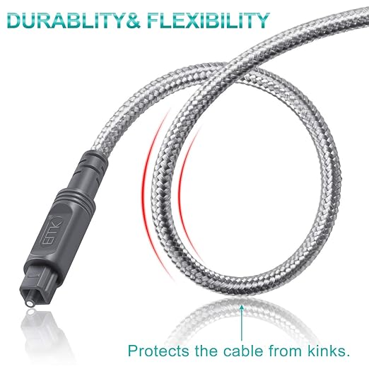 EMK Digital Optical Audio Cable Toslink Cable - [Cotton Braided Jacket,Durable and Flexible] Fiber Optic Cord for Home Theater, Sound bar, TV, PS4, Xbox & More (16.5Feet/5M)