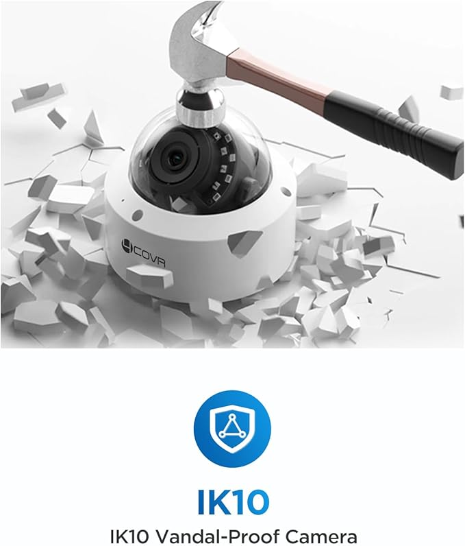 4COVR 16 Channel PoE Security Camera System for Business, 16x 5MP IK10 Vandal-Proof IP67 Dome Commercial IP Camera, Night Vision, 16CH NVR 4TB, AI Human Vehicle Detection, 24/7 Recording, LY54AX5M1616