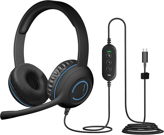 Cyber Acoustics USB-C Stereo Headset (AC-5014) – Durable, Crisp, and Clear Communication in Classrooms and at Home; in-Line Controls for Volume and Mic Mute