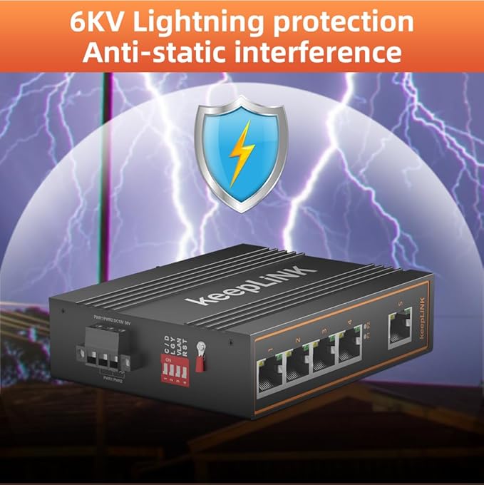 5 Port Gigabit Industrial PoE Switch Unmanaged, 125W Ethernet Din Rail Switch, IP40 Operating Temperature Range of -30° – 75°C (-22° – 167°F)
