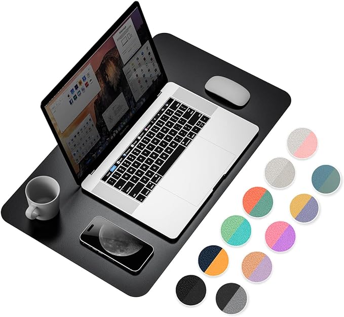 YSAGi Dual-Sided Desk Pad Protector, Waterproof Leather Desk Mat, Large Mouse Pad, Office Desk Pad Writing Pad (23.6" x 13.7", Black+Grey)