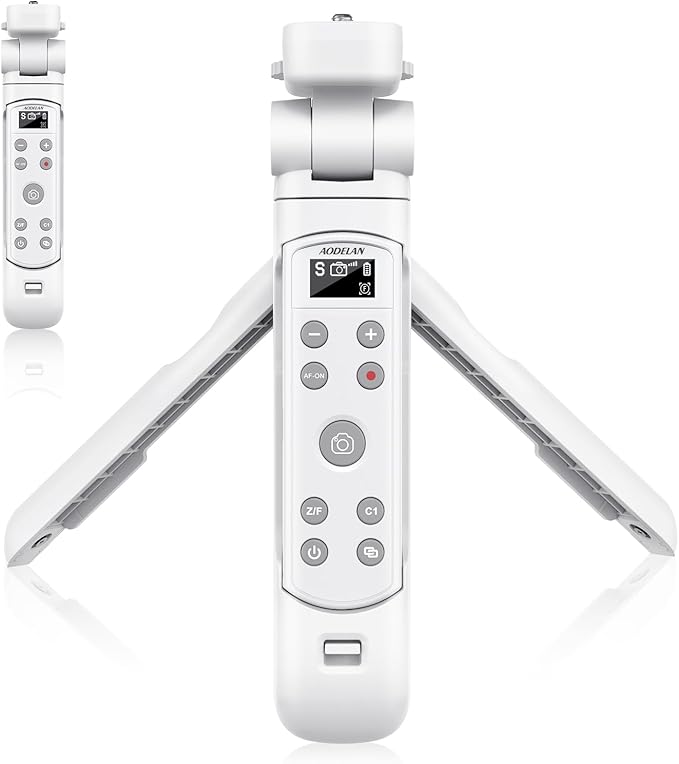 AODELAN for Sony Camera Tripod with Rechargeable Wireless Shutter Release,Shooting Grip Remote Control Handle for ZV-E10,ZV-1F,ZV-1,A7C,A7III,A7R IV,A6100,A6400,A6700,FX30,A9 II,DSC-RX0 II(White)