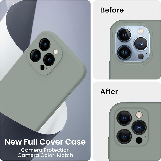 FireNova Designed for iPhone 13 Pro Max Case, Silicone [Camera Protection] Phone Case with [2 Screen Protectors], Soft Anti-Scratch Microfiber Lining Inside, 6.7 inch, Calke Green