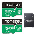 TOPESEL 128GB Micro SD Card 2 Pack with Adapter, High Speed TF Card, Memory Card microSDXC for Camera, Smartphone, Tablet, Dash Cam, Drone, UHS-I, U3, A1, 4K UHD, V30(128GB 2Pack)