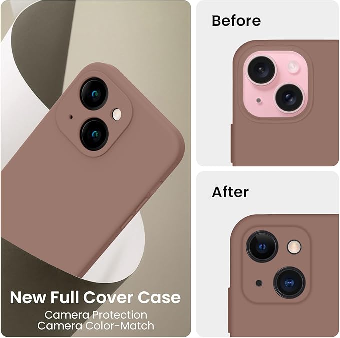 FireNova Designed for iPhone 15 Case, Silicone Upgraded [Camera Protection] Phone Case with [2 Screen Protectors], Soft Anti-Scratch Microfiber Lining Inside, 6.1 inch, Light Brown