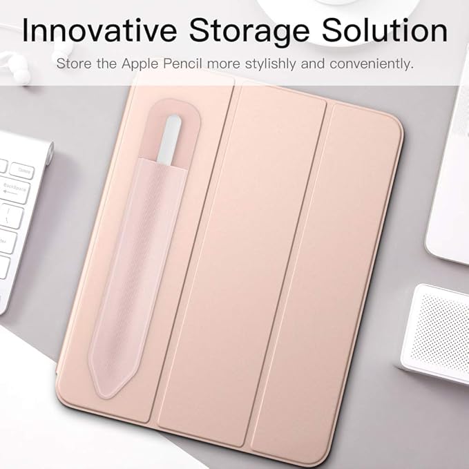 MoKo Pencil Holder Sticker Fit Apple Pencil Pro, Apple Pencil (USB-C), Apple Pencil 1st/2nd Generation, Elastic Pencil Pocket Pouch Adhesive Sleeve Attached to iPad Case for Stylus Pens,Rose Gold