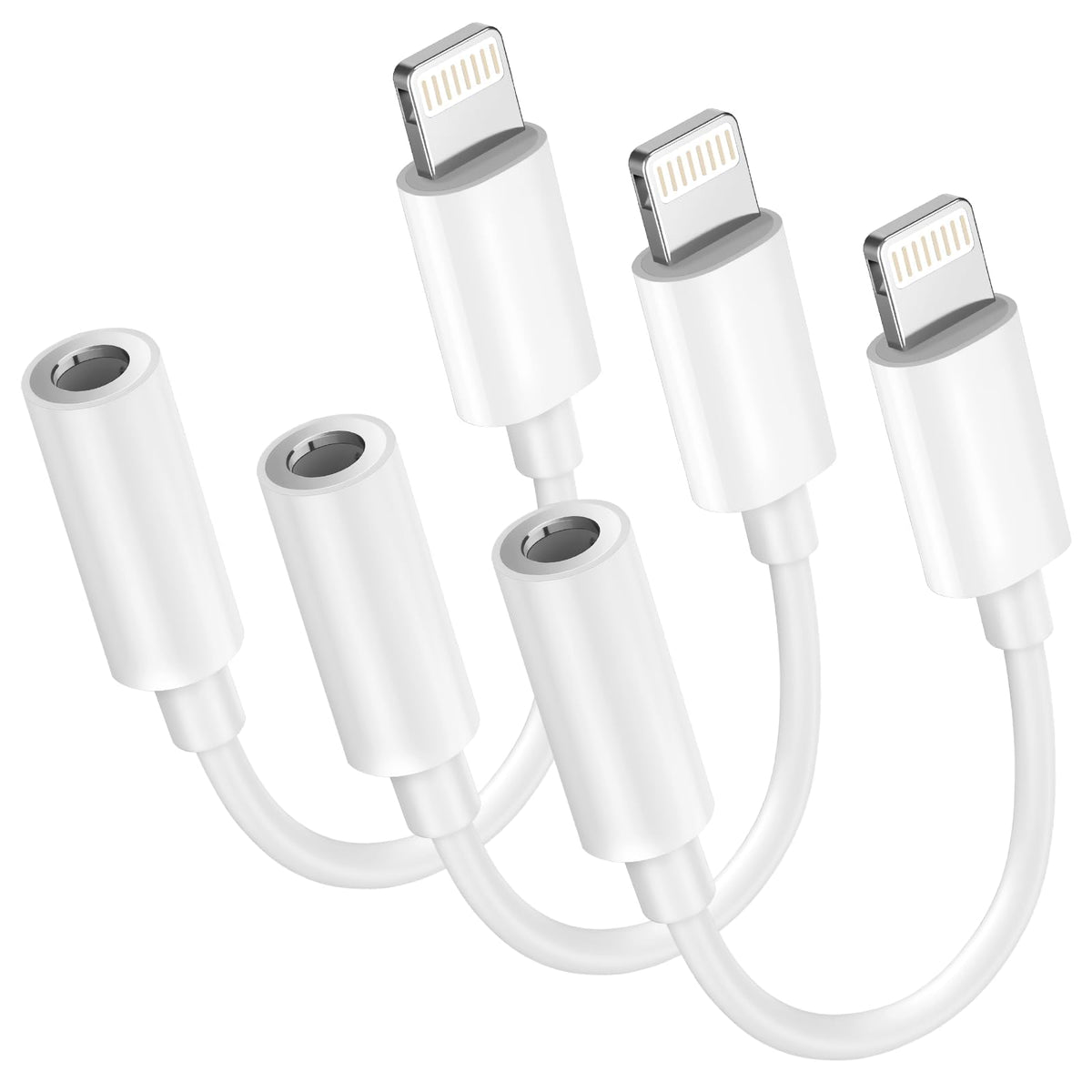 3-Pack Lightning to 3.5mm Adapter, MFi Certified Hi-Fi DAC Audio Dongle
