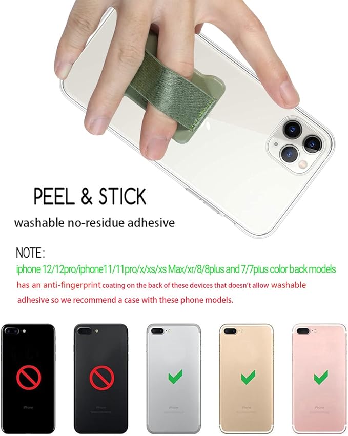 Universal Phone Grip for Smartphones - Phone Holder for Hand for Back of Phone - Wireless Charging Compatible (Green) - 2Pack