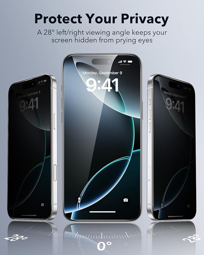 ESR 3 Pack for iPhone 16 Pro Max Privacy Screen Protector, Anti-spy Tempered-Glass Privacy Screen Protector with Easy Installation Tool, Micro-Curved Edges, Case Friendly