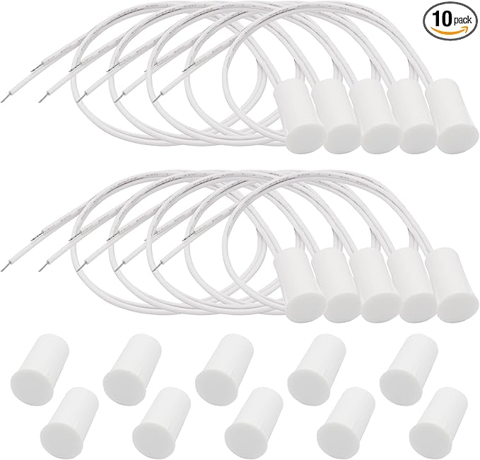 10PCS Recessed Wired Security Window Door Contact Sensor, Normally Closed NC, Door Alarm Magnetic Reed Switch with 2 Wire, ABS White, RC-33