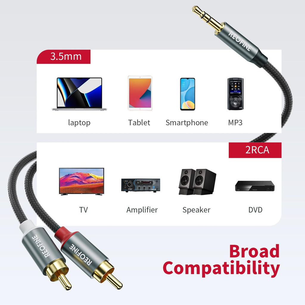 REOFINE 3.5mm to RCA Cable (3Feet/1M),3.5 mm 1/8 to RCA 2-Male Headphone Jack Adapter HiFi Sound Splitter Auxiliary Cord for Smartphone,MP3 Players,Laptops,Tablet,Speaker