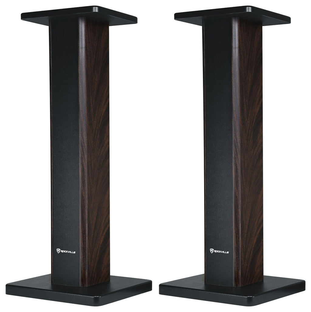 Rockville RHT28D Pair 28" Bookshelf Home Theater Speaker Stands, Dark Wood