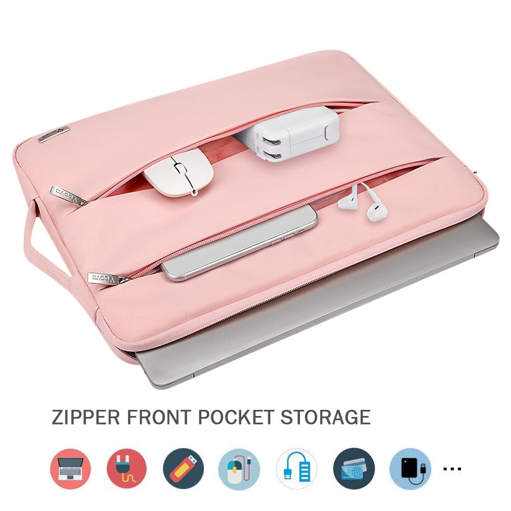 Voova Laptop Sleeve Carrying Case 13 13.6 Inch Compatible with MacBook Air 13 M1/M2/M3/M4, MacBook Pro 13/14, IPad Pro 13, Waterproof Slim Computer Cover Bag, Sakura Pink