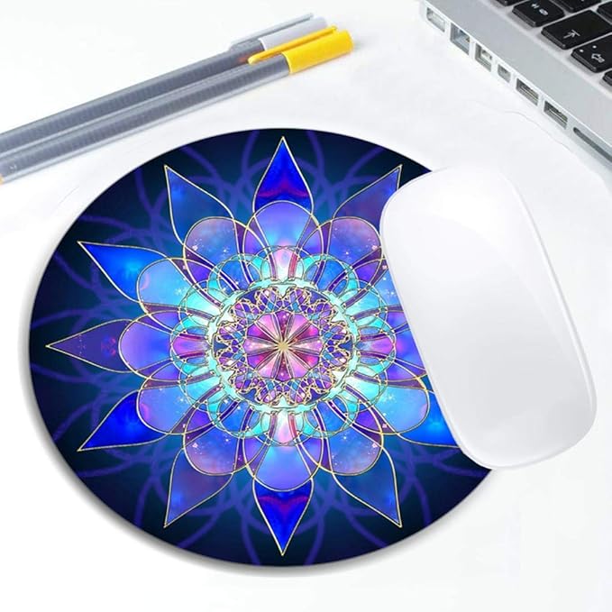 Blue Flower Mandala Mouse Pad Round Non-Slip Rubber Mousepad Laptop Office Computer Decor Cute Desk Accessories Customized Design Mouse Pad