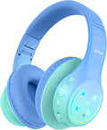 EarFun K4 Kids Bluetooth Headphones, Wireless Headphones with LED Lights, 74/85/94dBA Volume Limited, Built-in Mic, 90H Playtime, Bluetooth 5.4 Over Ear Headphone for iPad/Tablet/PC/School (Green)