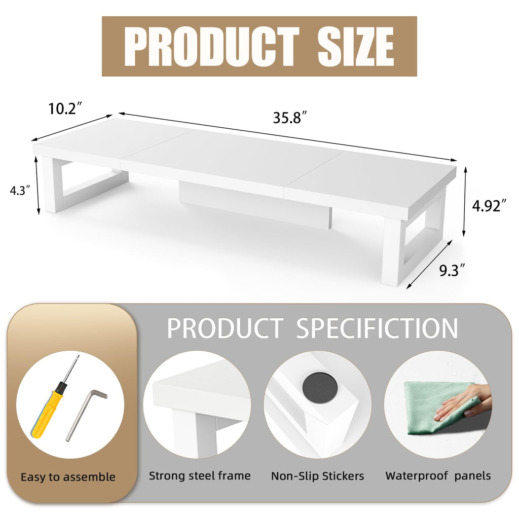 WESTREE Dual Monitor Stand Riser, Wood and Steel Monitor Stand Riser, Computer Monitor Stand for 2 Monitors, Multi-Purpose Desktop Storage Stand for Computer,Laptop,Printer,TV
