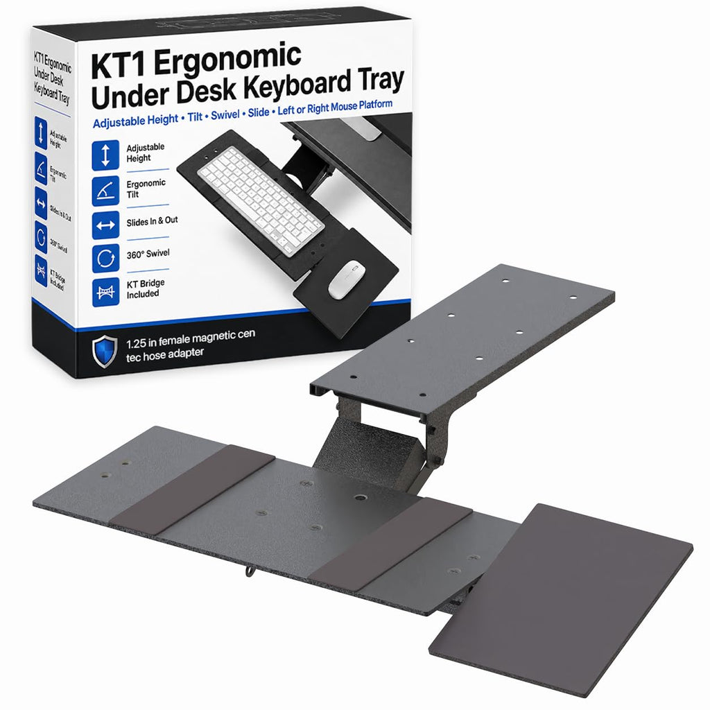 KT1 Ergonomic Keyboard Tray Under Desk, Under Desk Slide Out Tray with Adjustable Height and Tilt, Easy to Slide and Swivel 360 Degree, Keyboard Drawer with Adjustable Mouse Pad