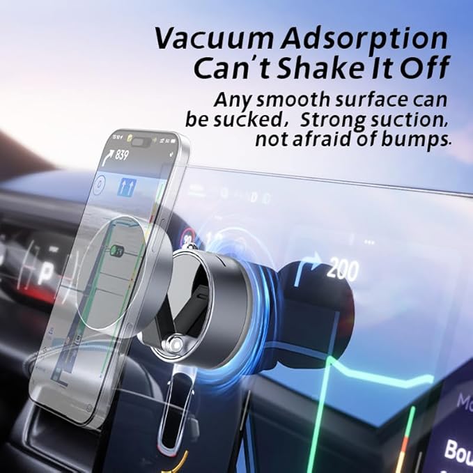 Magnetic Phone Holder for Car, [360° Rotatable] Phone Mount with Strong Suction Cup & Retractable Stand, Foldable Phone Holder for iPhone 16/15/14/13 and All Smartphone (Black)