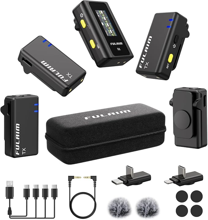 FULAIM X6 Wireless Lavalier Microphones with 4 Transmitter for iPhone, iPad, Android, Camera, Lapel Mic with 48KHz 24Bit, Noise Cancellation for Video Recording, Vlog, YouTube, TikTok