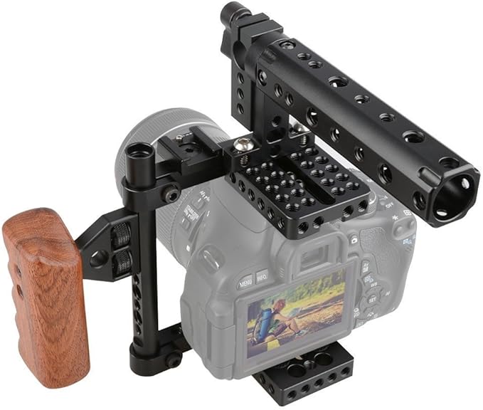 CAMVATE DSLR Camera Cage Top Handle Wood Grip Compatible for Sony Panasonnic - 1175