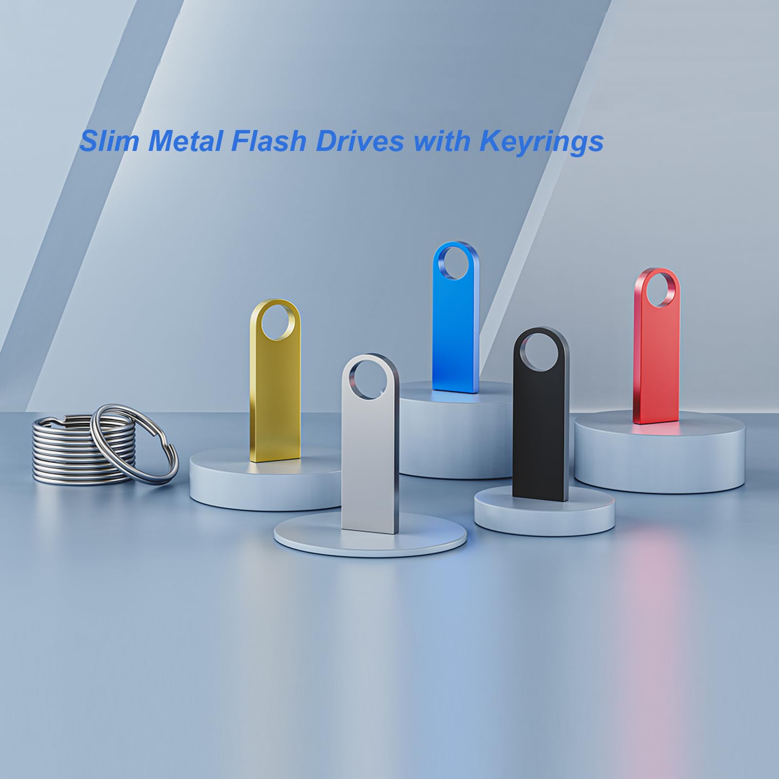 16GB USB Flash Drive 20 Pack, Wooolken Sleek Metal Thumb Drives with Keychains Swivel Memory Stick Pendrive USB 2.0 Jump Zip Drive USB Stick(Gold)