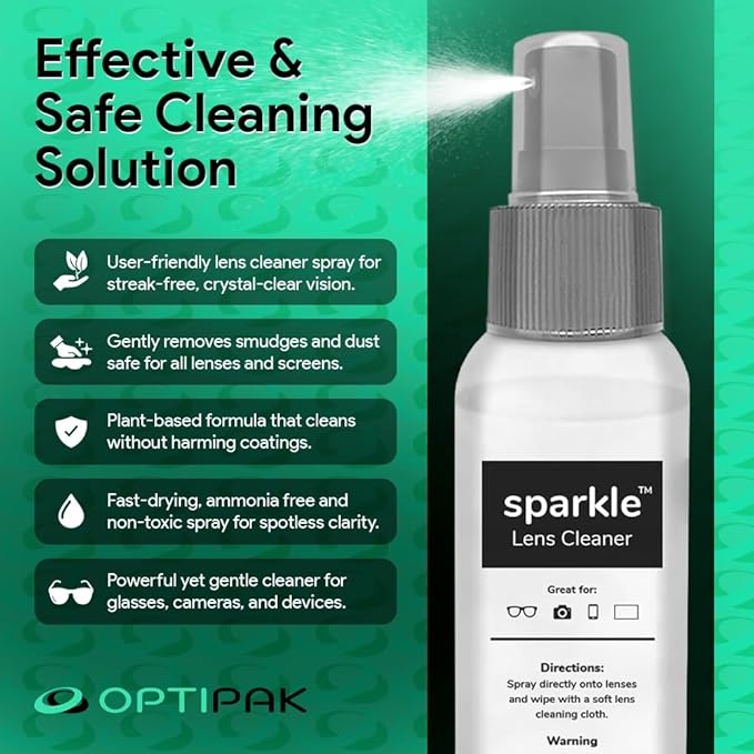Sparkle Anti-Reflective Lens Cleaner Spray kit | (2) 1oz Glasses Cleaner Spray + (2) Microfiber Cloth for Eyeglasses, Sunglasses, Lenses, Screens and Camera Cleaning Kit (4 Piece Set)