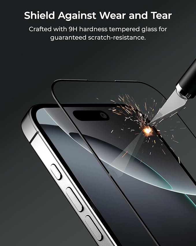 iOttie Terra iPhone 16 Tempered Glass Screen Protector Military Grade 9H Hardness Shatterproof Scratch Resistant, Edge to Edge Protection Easy Bubble Free Install, 2 Pack
