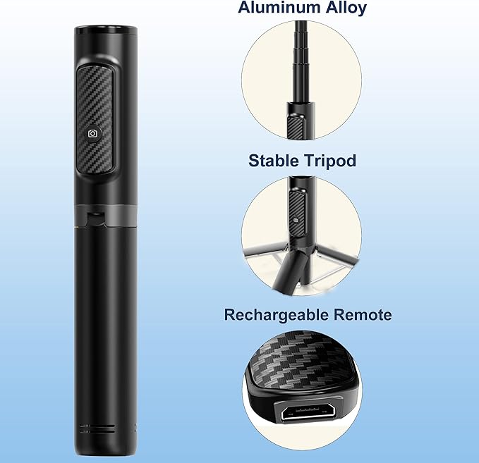Selfie Stick Tripod with Remote Aluminum Alloy Phone Tripod Bluetooth Remote and 270°Rotation Stand Compatible with iPhone and Android Phone
