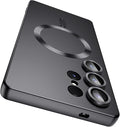 Magnetic for Samsung Galaxy S25 Ultra Case [Compatible with MagSafe][Built-in Camera Lens Protector] Slim Soft Silicone Bumper Shockproof Metallic Luster Phone Shell (Black)