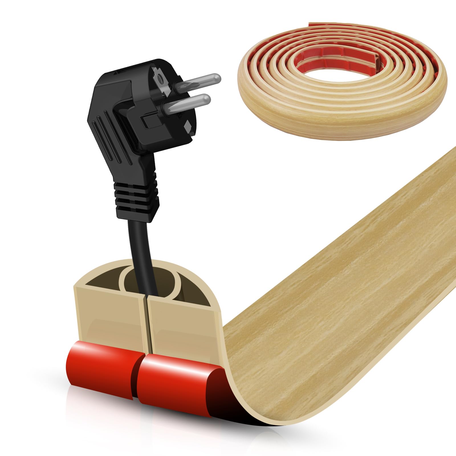 Floor Cord Cover Self Adhesive Cord Hider,20FT Cable Management, Extension Strip Protector for Wires, Prevent Cable Trips for Offices, Gyms, Exhibitions Cavity:0.39"(W) x 0.27"(H) WoodLightyellow