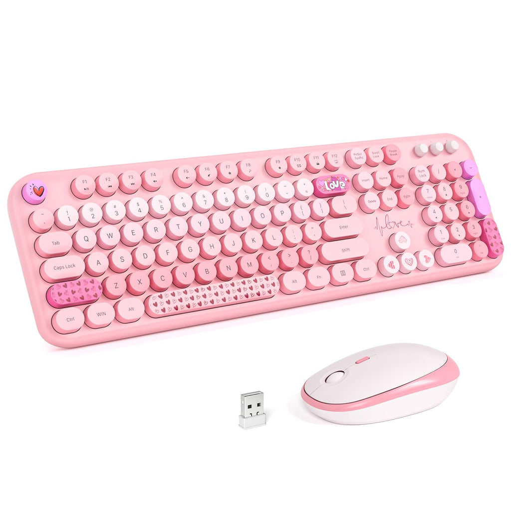 KNOWSQT Wireless Keyboard and Mouse Combo, MilkTea 104 Keys Full-Sized 2.4 GHz Round Keycap Colorful Keyboards, USB Receiver Plug and Play, for Windows, Mac, PC, Laptop, Desktop