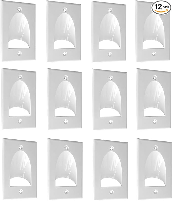 BestMounts - 12 Pack Inner Nose Behind Wall Cable Management TV Cord Hider for Wall Mounted TV - Single Gang Low Voltage Recessed Wall Plates Cable Pass Through for Wires, HDTV, HDMI (White)
