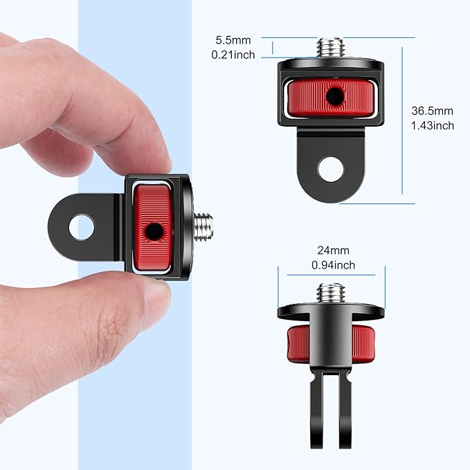2 Pieces Camera Tripod Mount for Gopro Adapter 360°Adjustable Aluminum Alloy Conversion Adapter for GoPro Hero, Insta360, Sjcam Action Cameras and Other Standard 1/4 Accessories (GC-2)