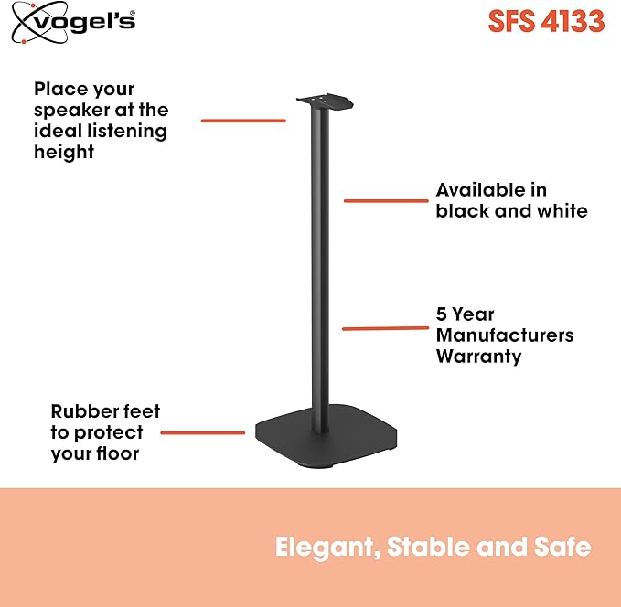 Vogel's SFS 4133 Speaker Floor Stand for Sonos ERA 300, Cable Inlay System, Height: 32,3 inch (82 cm), Exceptionally Stable, Black, 1 Floor Stand