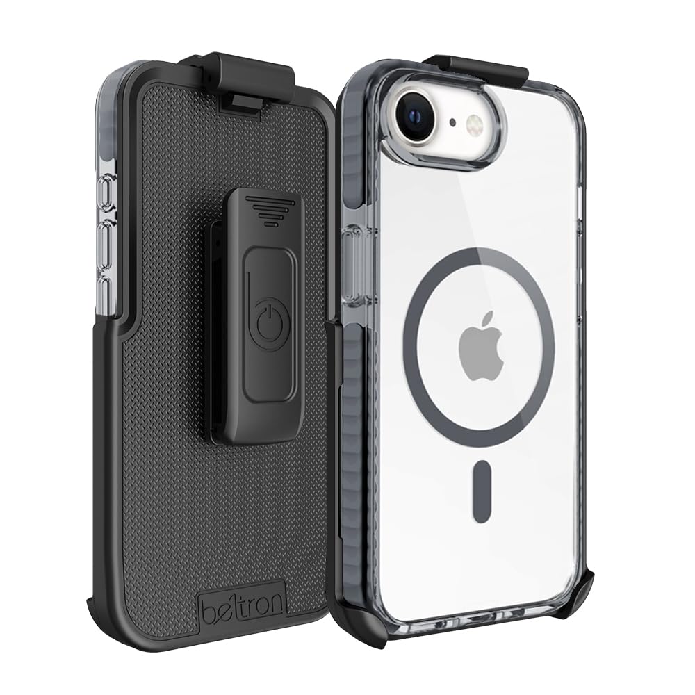 BELTRON Belt Case for iPhone 16 Pro Max, Slim Protective Transparent Case & Rotating Belt Clip Holster Combo (Compatible with MagSafe)