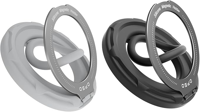 OPSO Magnetic Phone Ring Holder for MagSafe, 360 Degree Rotation Silicone Finger Ring Grip Stand Holder, Adjustable Kickstand, Compatible with iPhone 16 15 14 13 12/Pro/Max, Samsung and All Smartphone