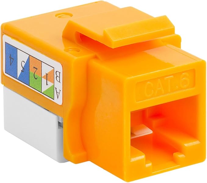 Cmple - 10 Pack Cat6 Keystone Jack Insert Punch Down RJ45 Connectors RJ45 Keystone Jack 90 Degree Female for Wall Plates, Patch Panels, Patch Cables, Ethernet Cables - Yellow
