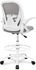 Ergonomic Drafting Chair with Flip-Up Armrests & Adjustable Footrest – Tall Office Chair for Standing Desks, Lumbar Support, Gray – Home & Office Comfort