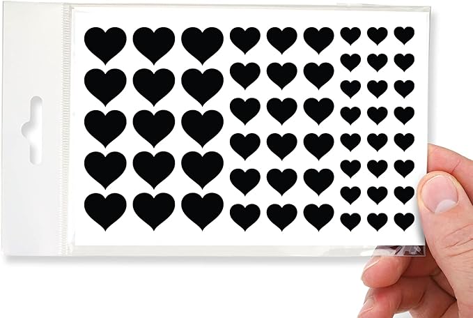 BLOCKED Stackable Webcam/Camera Vinyl Covers | 57 Low-Tack Restickable Webcam Sticker | 3-Sizes | Black 57-Pack Hearts (Muted Matte)