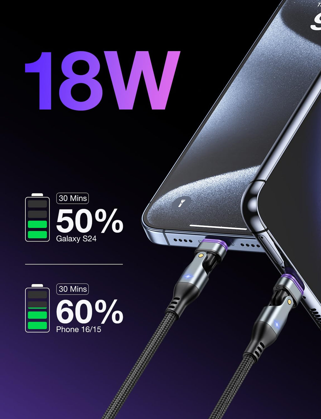 AUFU 16PIN USB-C Magnetic Charging Cable 3-Pack/3.3ft6.6ft6.6ft