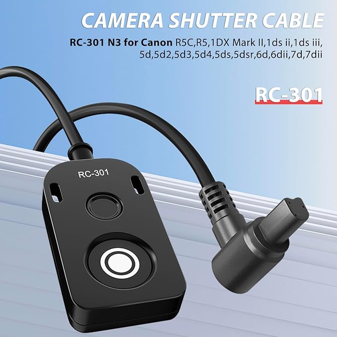 for Canon RS-80N3 Shutter Release Cable R5 R5C R5II 5DIV 5D3 5D2 6DII Remote Camera Small Shutter Release Control 11.8in/30cm Cable Remote Wired Button 1DX Mark II,1ds ii (RC301-N3 11.8in/30cm)