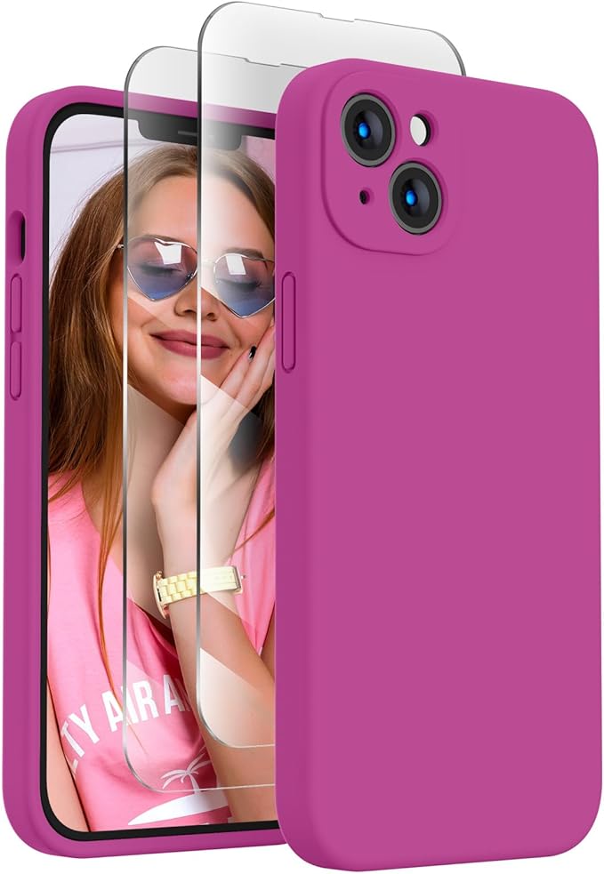 FireNova Designed for iPhone 13 Case, Silicone Upgraded [Camera Protection] Phone Case with [2 Screen Protectors], Soft Anti-Scratch Microfiber Lining Inside, 6.1 inch, Shocking Pink