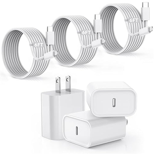 10Foot iPhone Fast Charger, [Apple MFi Certified] 3Pack USB C Charger Block