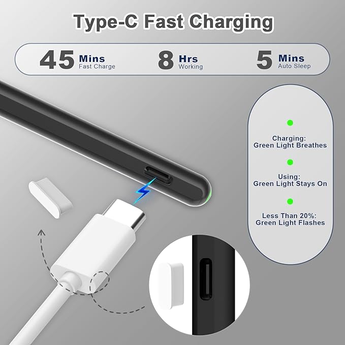 Pencil 2nd Generation for iPad 2018-2024 with Magnetic Wireless Charging Compatible with Apple iPad Pro 13”(M4)/12.9”/11”,iPad Air 6(M2)/5/4/3,iPad mini 7(A17 Pro)/6/5,iPad10/9/8/7/6 Black