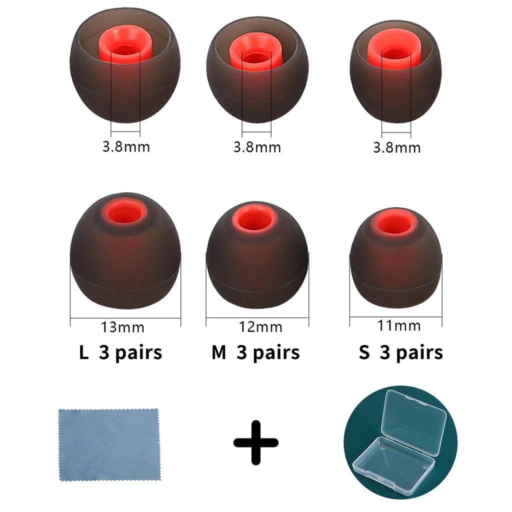 TSZYYM Earbud Tips Ear Bud Tips Soft Anti Slip Washable and Reusable Silicone Replacement Earbud Tips Fit Most in-Ear Earbuds(Inner Hole 3.8mm -5.1mm) 18pcs S M L