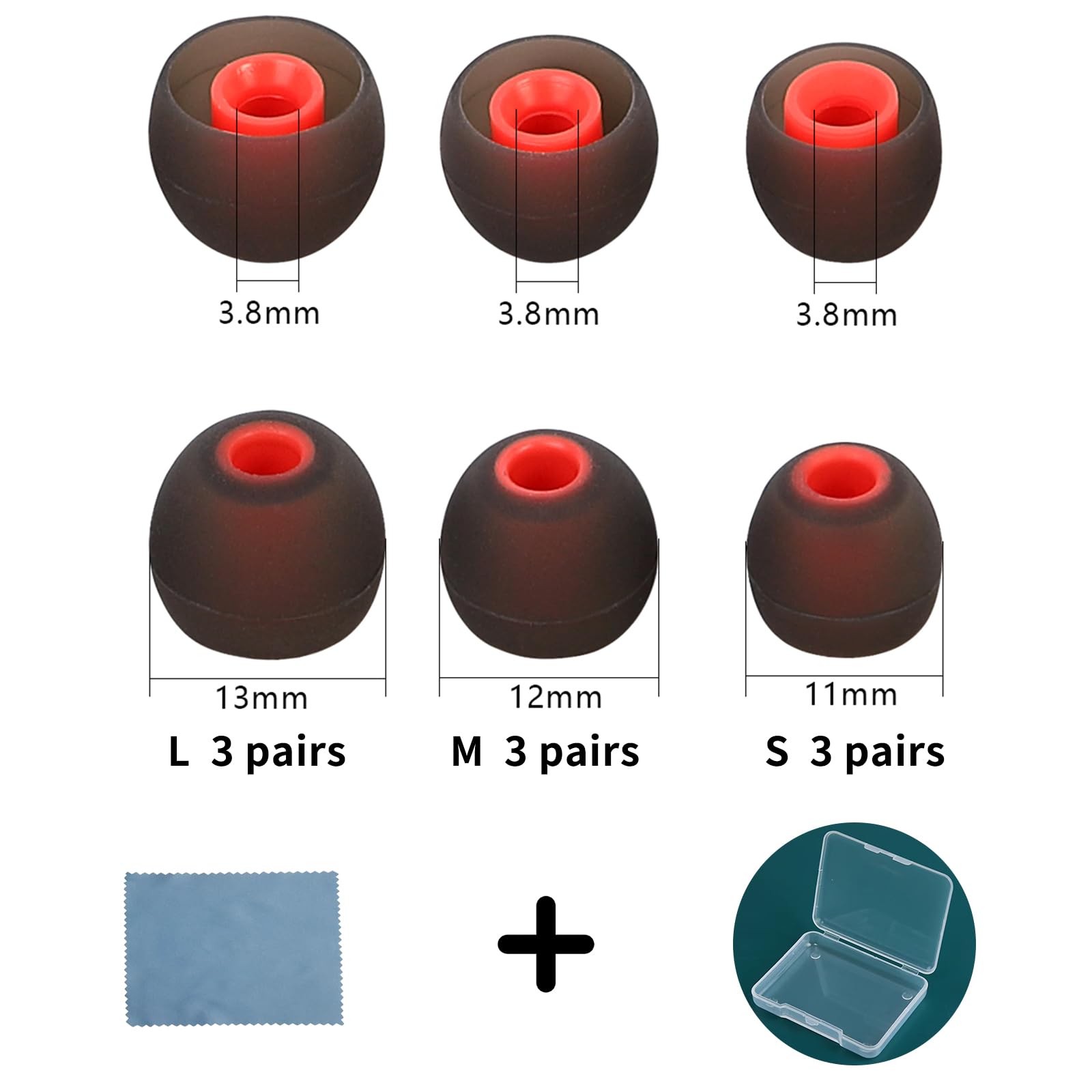 TSZYYM Earbud Tips Ear Bud Tips Soft Anti Slip Washable and Reusable Silicone Replacement Earbud Tips Fit Most in-Ear Earbuds(Inner Hole 3.8mm -5.1mm) 18pcs S M L